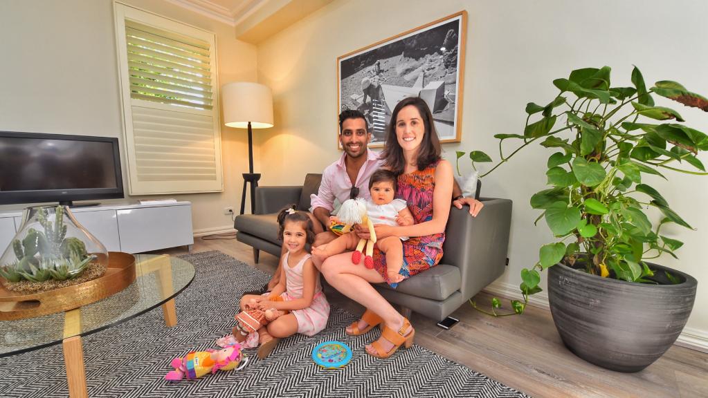 Ryan and Jane De Cruz, with their daughters Charlotte and Margot, are feeling positive about the upcoming auction of their house at 166 Gipps St, Abbotsford. Picture: Tony Gough