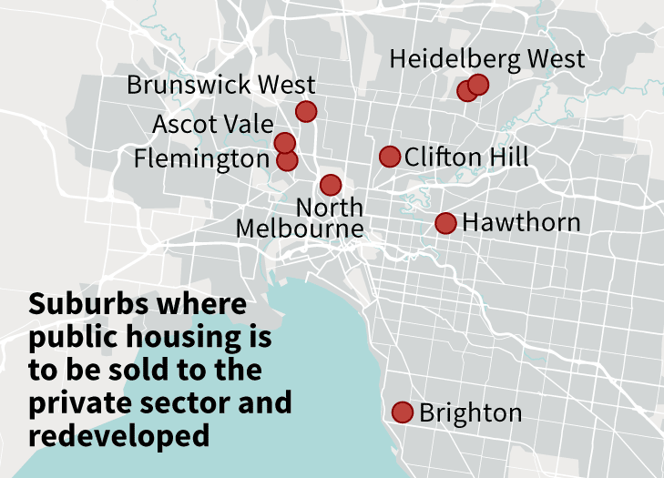 Suburbs where public housing is to be sold